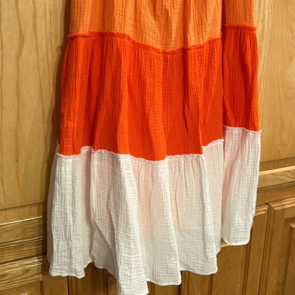 Orange and White Tiered Dress - Picture 2 of 9
